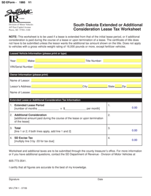 South Dakota Lease Tax Worksheet