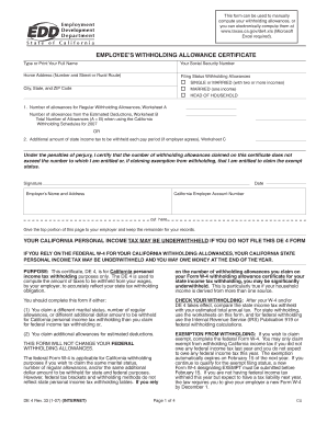 California DE 4 Withholding Allowance Certificate