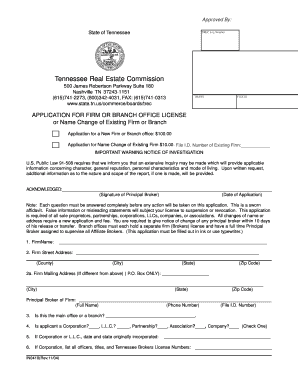 Application for Firm or Branch Office License - tn