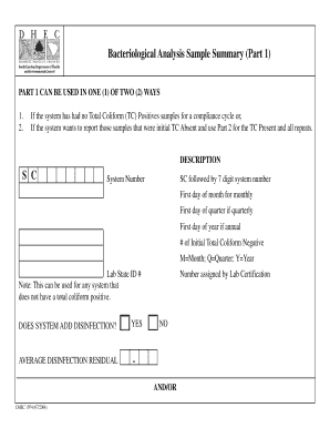 Bacteriological Analysis Sample Summary Form