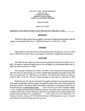 Application of State Sales Tax Rate to Goods - Tennessee - tn