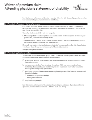 Waiver of Premium Claim – Attending Physician’s Statement of Disability