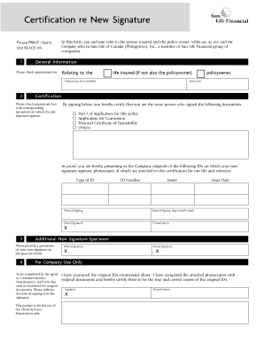 New Signature Certification Form