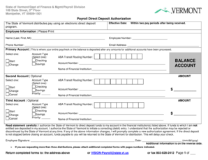 Vermont Payroll Direct Deposit Authorization