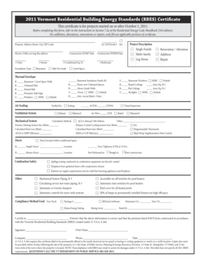 2011 Vermont Residential Building Energy Standards Certificate