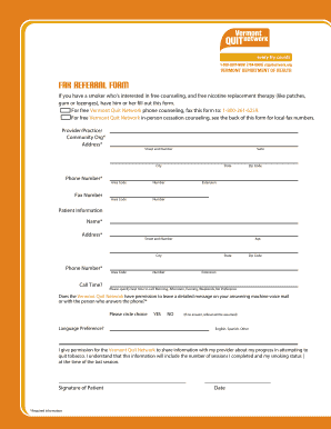 Vermont Quit Network Referral Form
