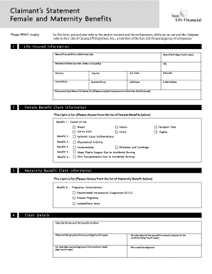 Sun Life Female and Maternity Benefits Claim Form