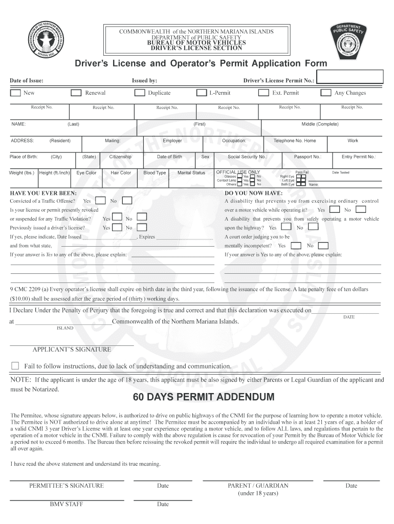 Commonwealth of the Northern Mariana Islands Driver s License Application Preview on Page 1
