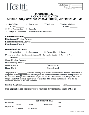 Oregon Food Service License Application