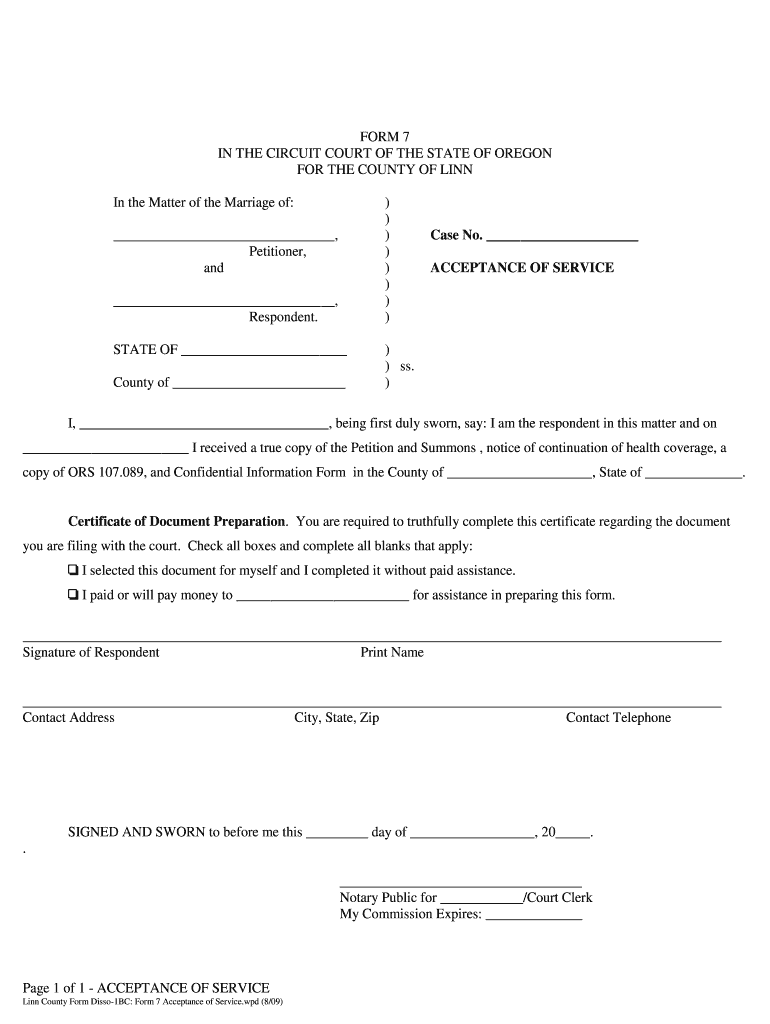 acceptance of service oregon Preview on Page 1