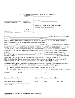 Declaration of Proof of Service (FAPA)