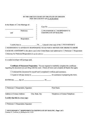 IN THE CIRCUIT COURT OF THE STATE OF OREGON FOR THE COUNTY OF CLACKAMAS In the Matter of the Marriage of: , Petitioner, and , Respondent - courts oregon