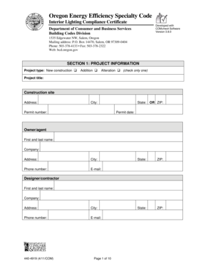 Oregon Energy Efficiency Specialty Code Interior Lighting Compliance Certificate
