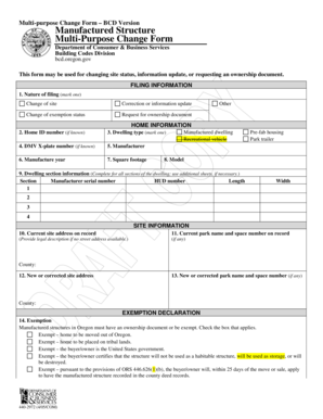 Oregon Manufactured Structure Multi-Purpose Change Form