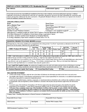 California Residential Reroof Installation Certificate