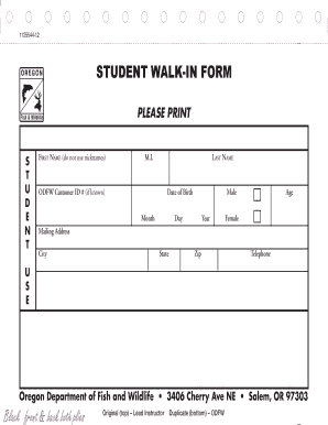 Student Walk-In Form - Oregon Department of Fish and Wildlife - dfw state or