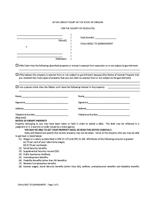 Oregon Challenge to Garnishment Form