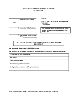 Form 11 family court - confidential information form oregon