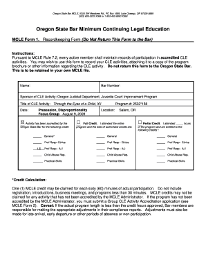 Oregon State Bar MCLE Recordkeeping Form