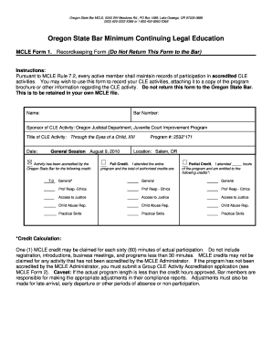 Oregon State Bar MCLE Recordkeeping Form