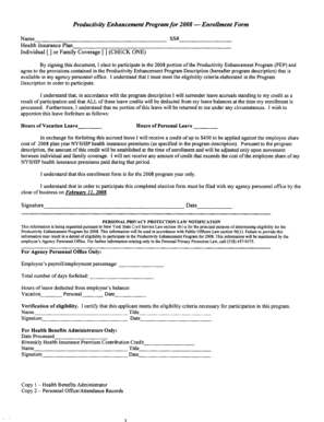 Productivity Enhancement Program for 2008 - Enrollment Form Name Health Insurance Plan Individual or Family Coverage (CHECK ONE) SS# By signing this document, I elect to participate in the 2008 portion of the Productivity Enhancement - cs ny