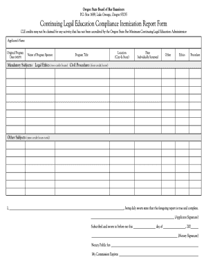 Continuing Legal Education Compliance Itemization Report Form - osbar