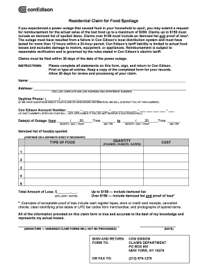Residential Claim for Food Spoilage