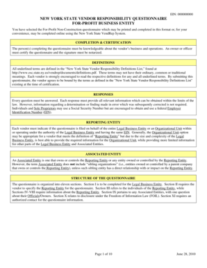 New York State Vendor Responsibility Questionnaire