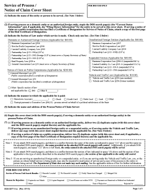 New York Service of Process Notice of Claim Cover Sheet