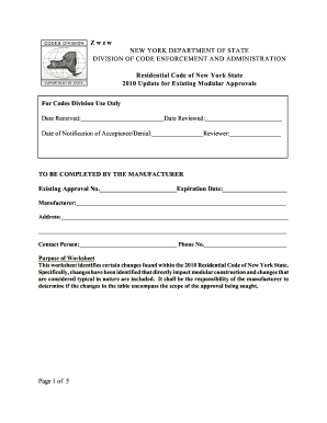 New York State Residential Code Update Form
