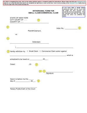 Withdrawal Form for Small Claim/Commercial Claim - Blank Fillable ...