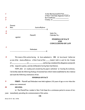 New York Divorce Findings of Fact and Conclusions of Law