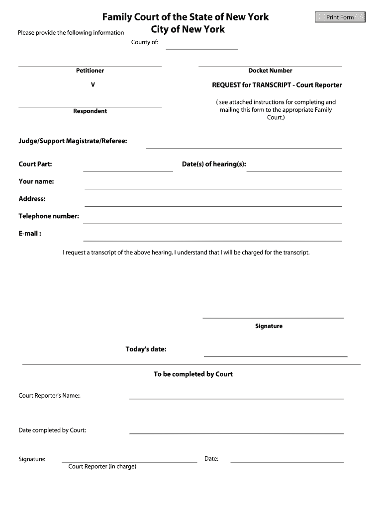 Fillable Online courts state ny REQUESTS FOR TRANSCRIPTS Court Reporter ...