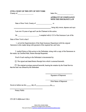 Affidavit of Compliance with Insurance Law