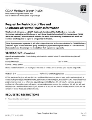 CIGNA Medicare Select PHI Restriction Request Form