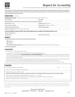 Cigna HealthCare PHI Accounting Request Form