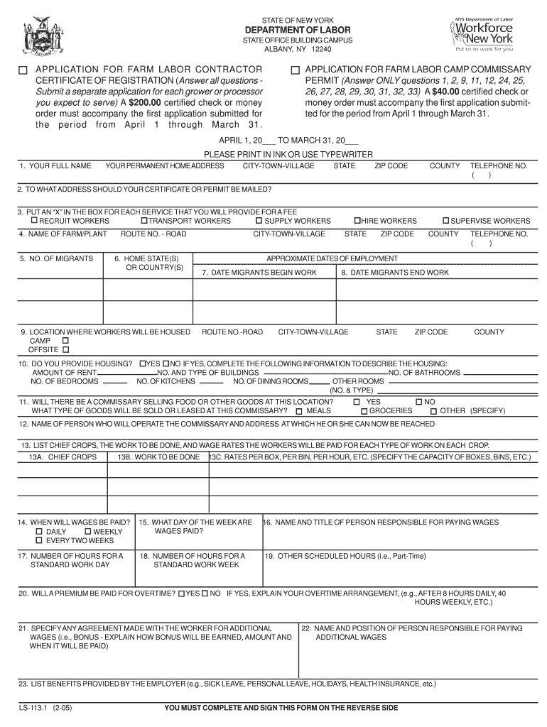 DEPARTMENT OF LABOR APPLICATION FOR FARM LABOR - labor state ny Preview on Page 1