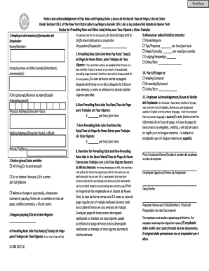 New York State Labor Law Notice and Acknowledgement of Pay Rate