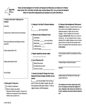 Notice and Acknowledgement of Pay Rate and Payday/Avi ak Rekonesans Jou P yman ak To P yman Under Section 195.1 of the New York State Labor Law/Sou Seksyon 195.1 nan Lwa Travay Eta Nouy k laNotice for Hourly Rate Employees/Avi pou - labor -