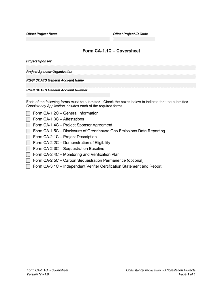RGGI Form CA-1 1C - Coversheet Regional Greenhouse Gas Initiative Eligible Offset Form - dec ny Preview on Page 1