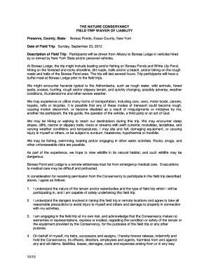 General legal release form - FIELD TRIP WAIVER OF LIABILITY. model for horseback riding --release of liability - governor ny