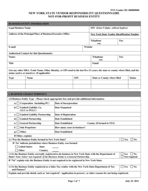New York State Vendor Responsibility Questionnaire