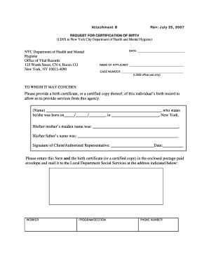 Request for Certification of Birth