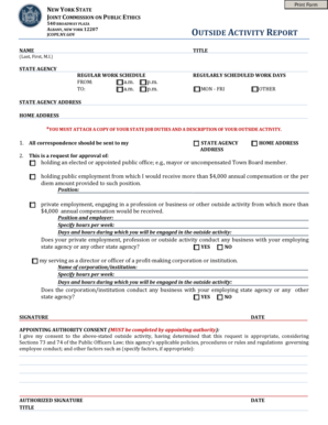New York State Outside Activity Report