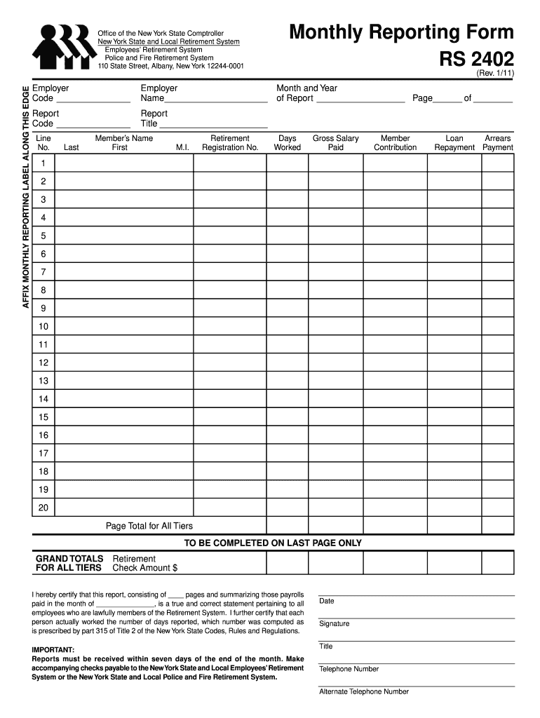 Monthly Reporting Form RS 2402 - Office of the New York State ... - osc state ny Preview on Page 1