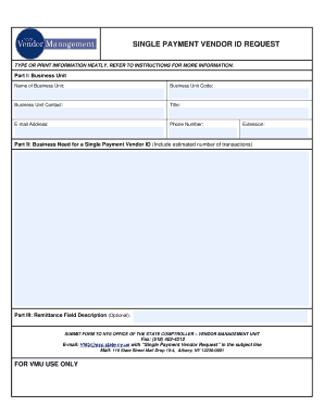 Single Payment Vendor ID Request form - Office of the New York ... - osc state ny