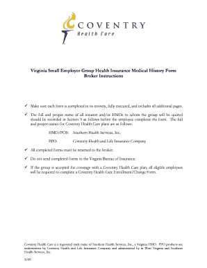 Virginia Small Employer Group Health Insurance Medical History Form