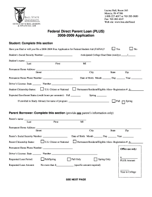 Federal Direct Parent Loan (PLUS) Application
