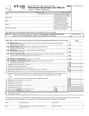 Form PT-100: (9/06): Petroleum Business Tax Return: PT100 - tax ny