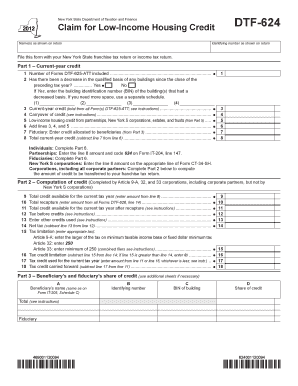 New York State Low-Income Housing Credit Form DTF-624